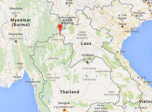 The red pin marks the location of Naw Kham's former hideout. The red pin marks the location of Naw Kham's former hideout.